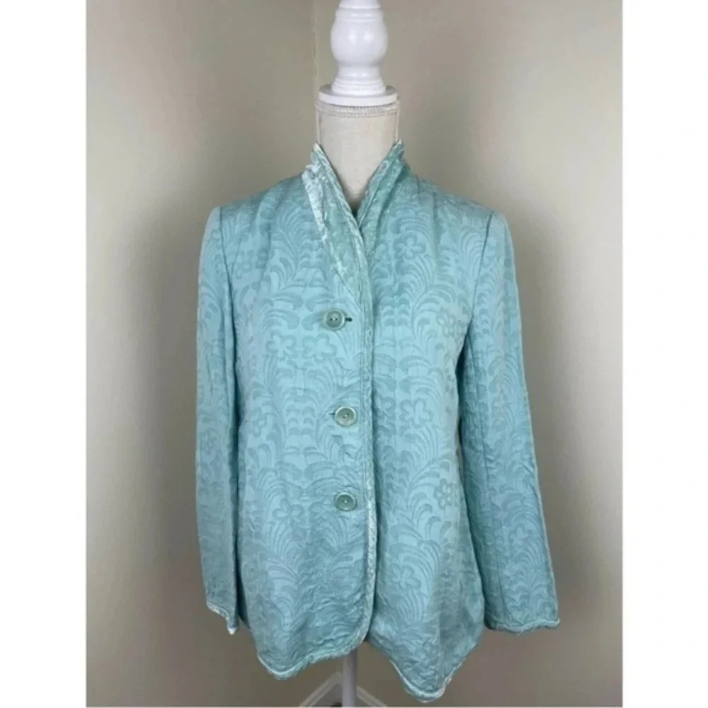 J.Jill Long Sleeve Sweater Floral Linen Button Up Jacket
Silk Blue Size Medium